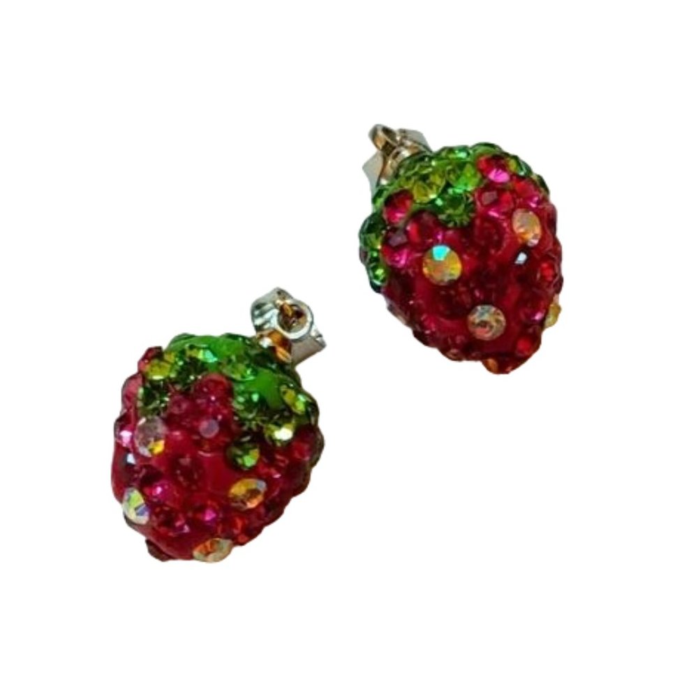 Pink Strawberry Pendants - Set of 2 Bling Necklace Pendants